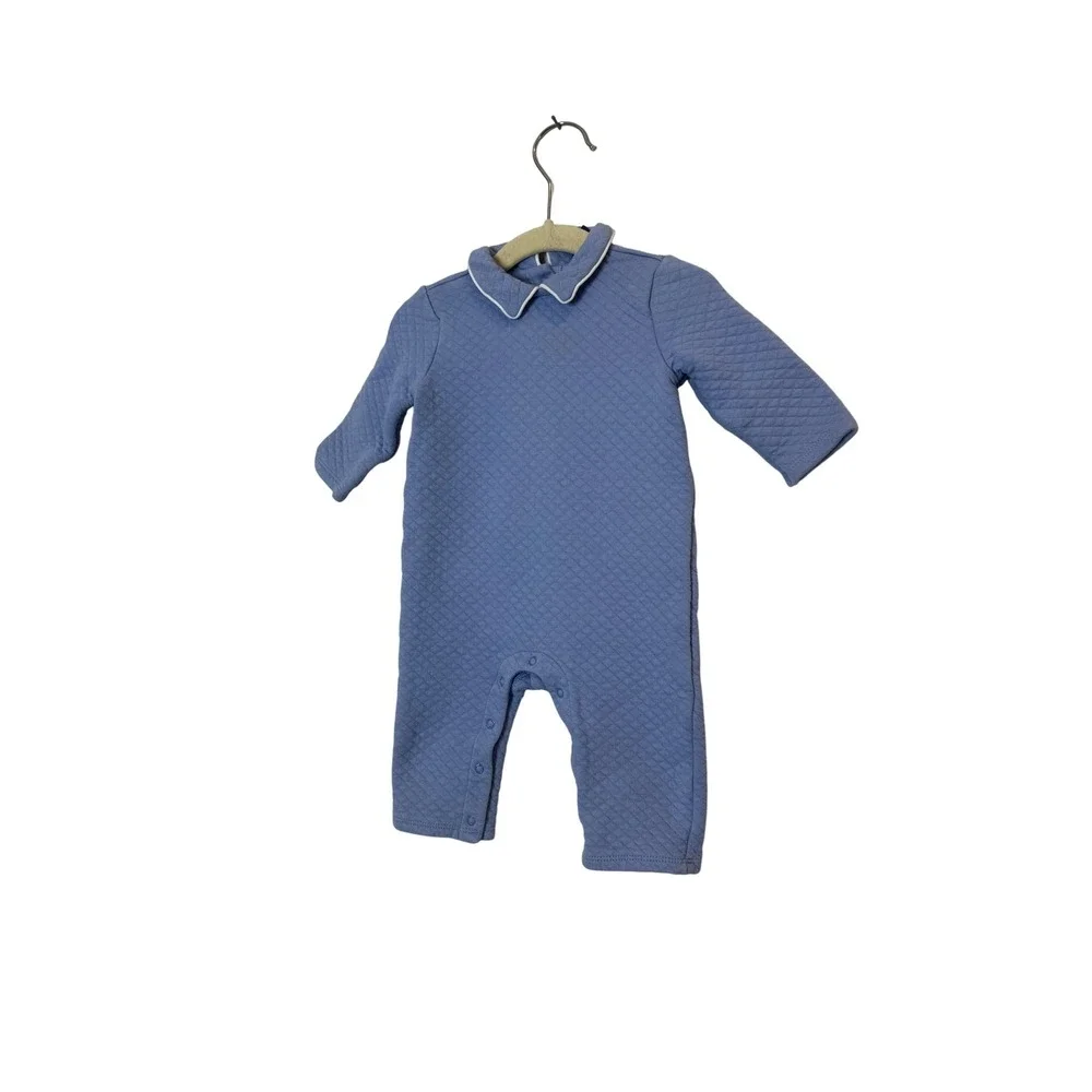 Janie And Jack Romper Baby Boys 3-6 Months Blue Quilted Collar Snap Coverall